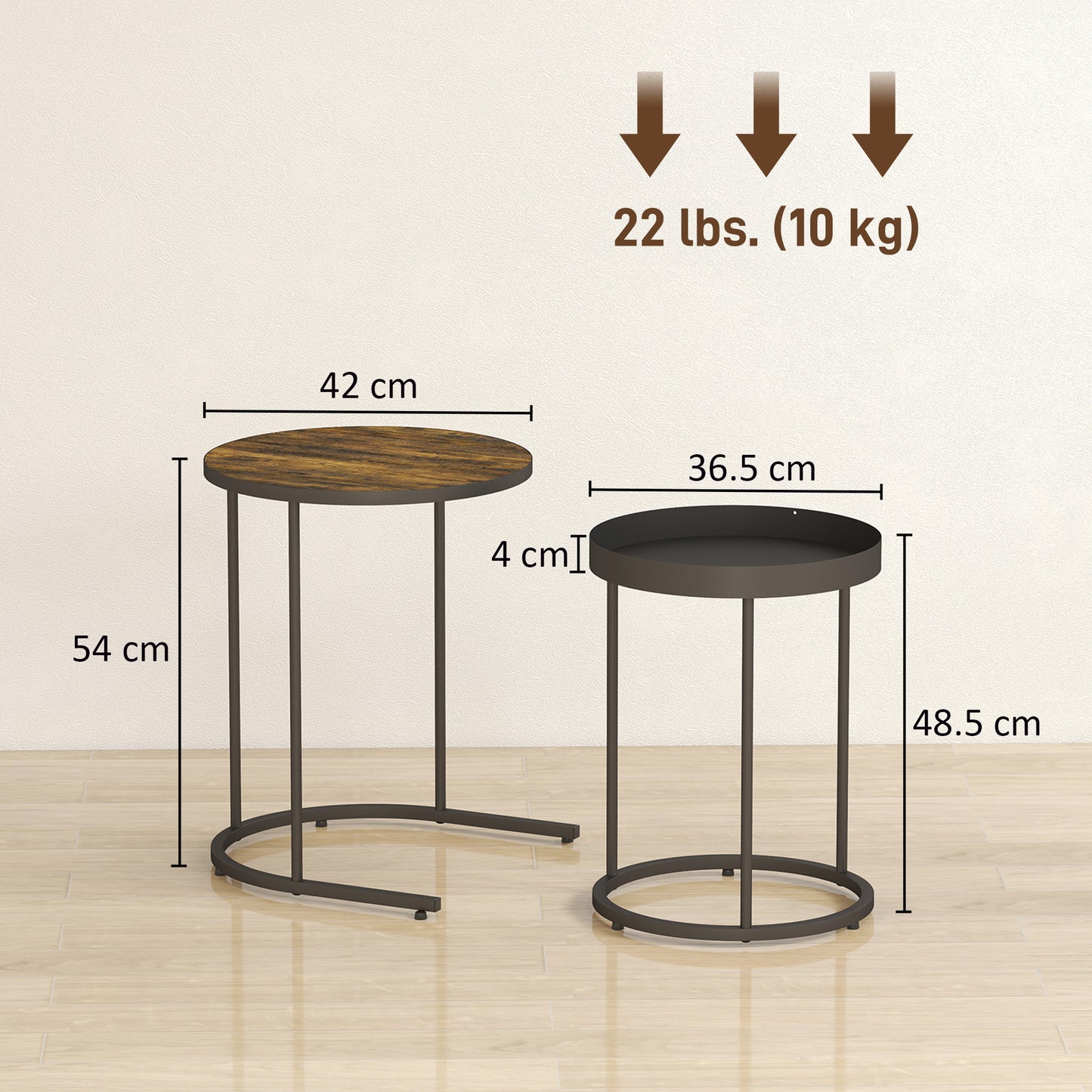 Industrial Nesting Tables Set of Two Brown and Black Finish Space Saving Nesting Tables for Living Room