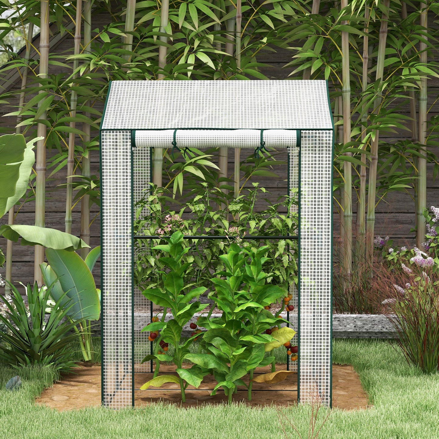 Outsunny Green House Mini Greenhouse With Two Roll Up Doors Vent Holes And Reinforced Cover 100 X 80 X 150cm