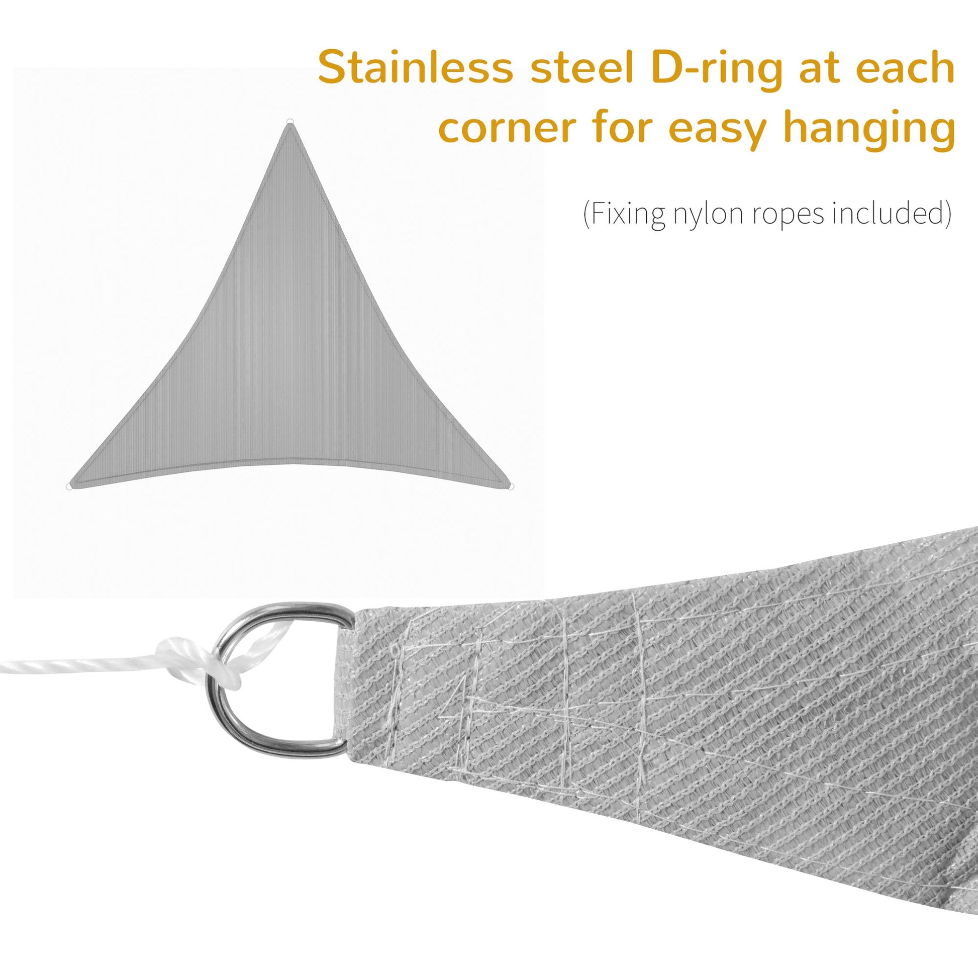 Outsunny Outdoor 4x4m Triangle Shade Sail Canopy with UV Protection and Steel Rings - Grey - ALL4U RETAILER LTD