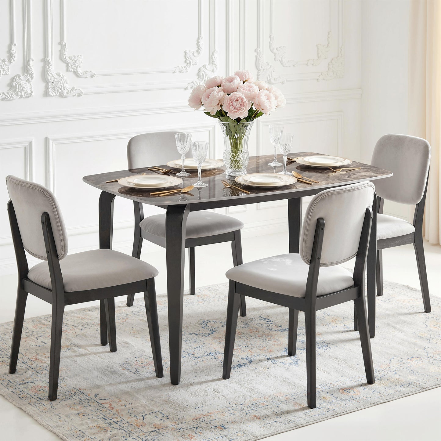 HOMCOM Dining Table for Four with Sintered Stone Top and Metal Legs in Brown, Heat and Scratch Resistant