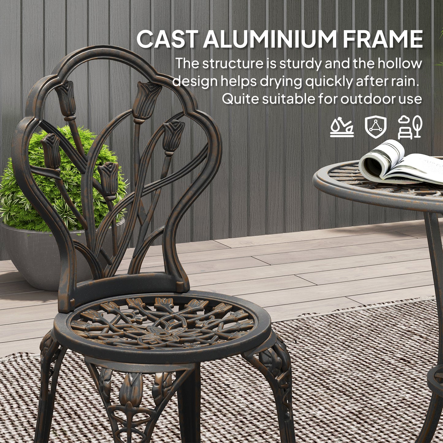 Outsunny 3 Piece Patio Bistro Set For 2 Outdoor Aluminum Garden Table And Chairs With Umbrella Hole Bronze Tone