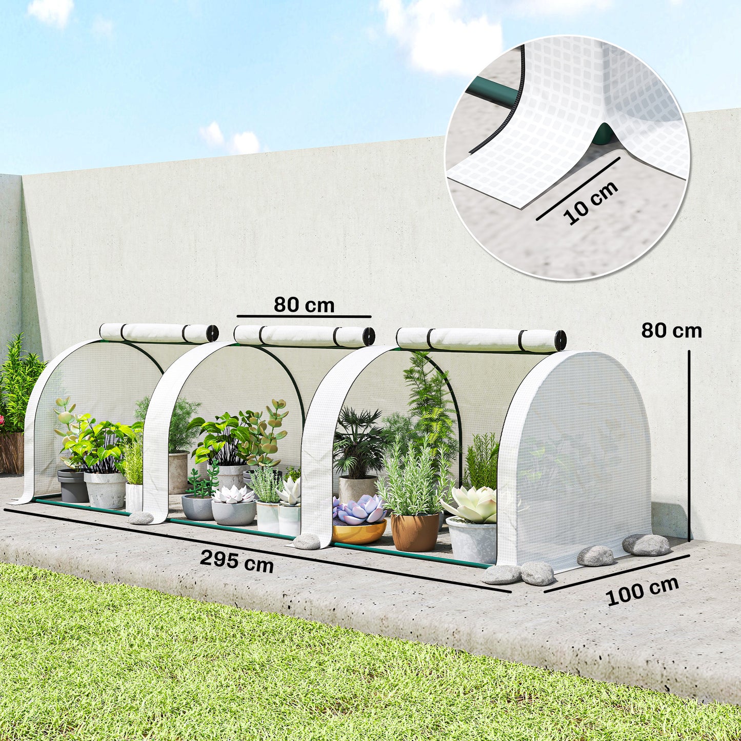 Outsunny 295 By 100 Cm Low Tunnel Greenhouse With Powder Coated Steel Frame For Year Round Plant Growth White