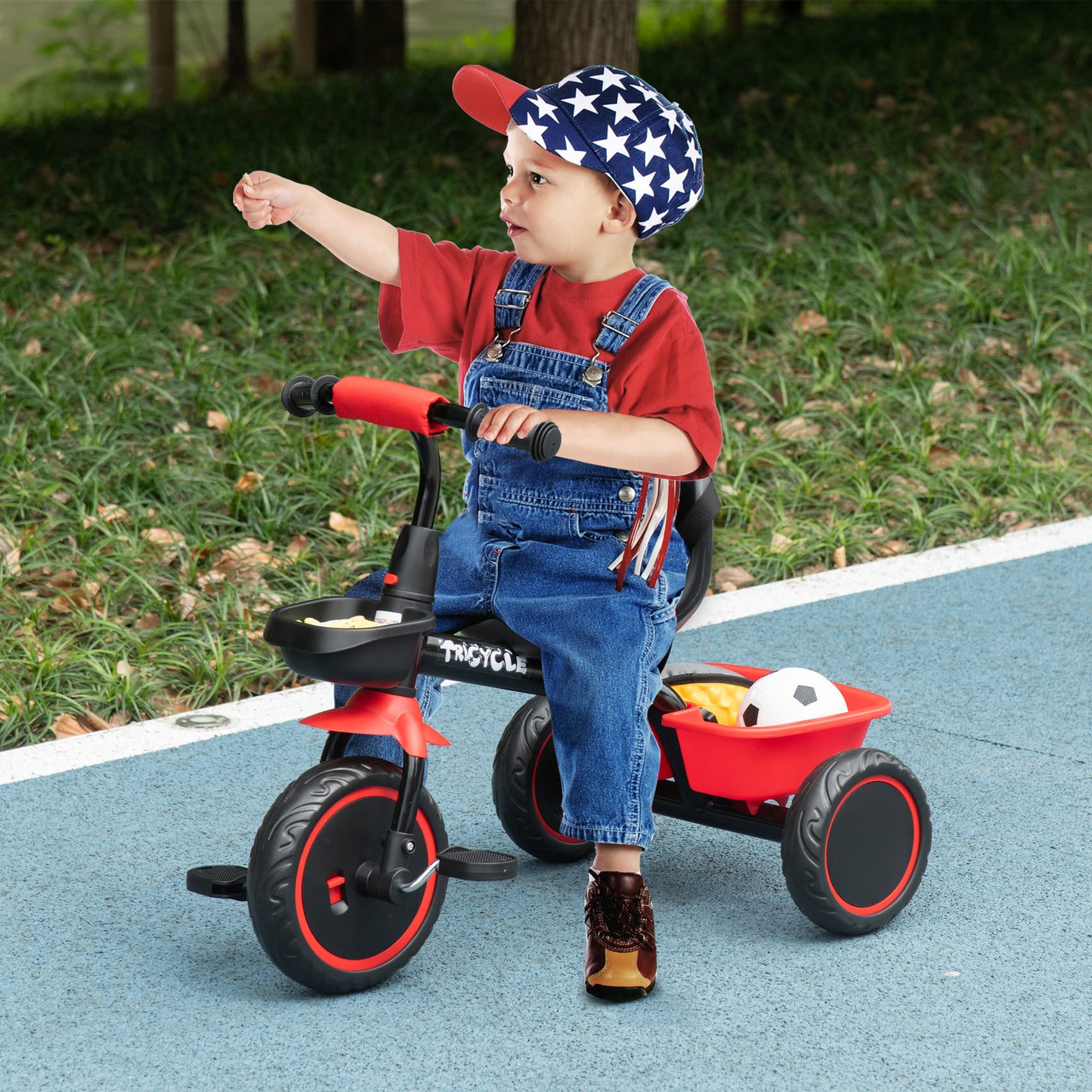 AIYAPLAY Adjustable Red Kids Tricycle with Storage Baskets for Ages 2-5 - ALL4U RETAILER LTD