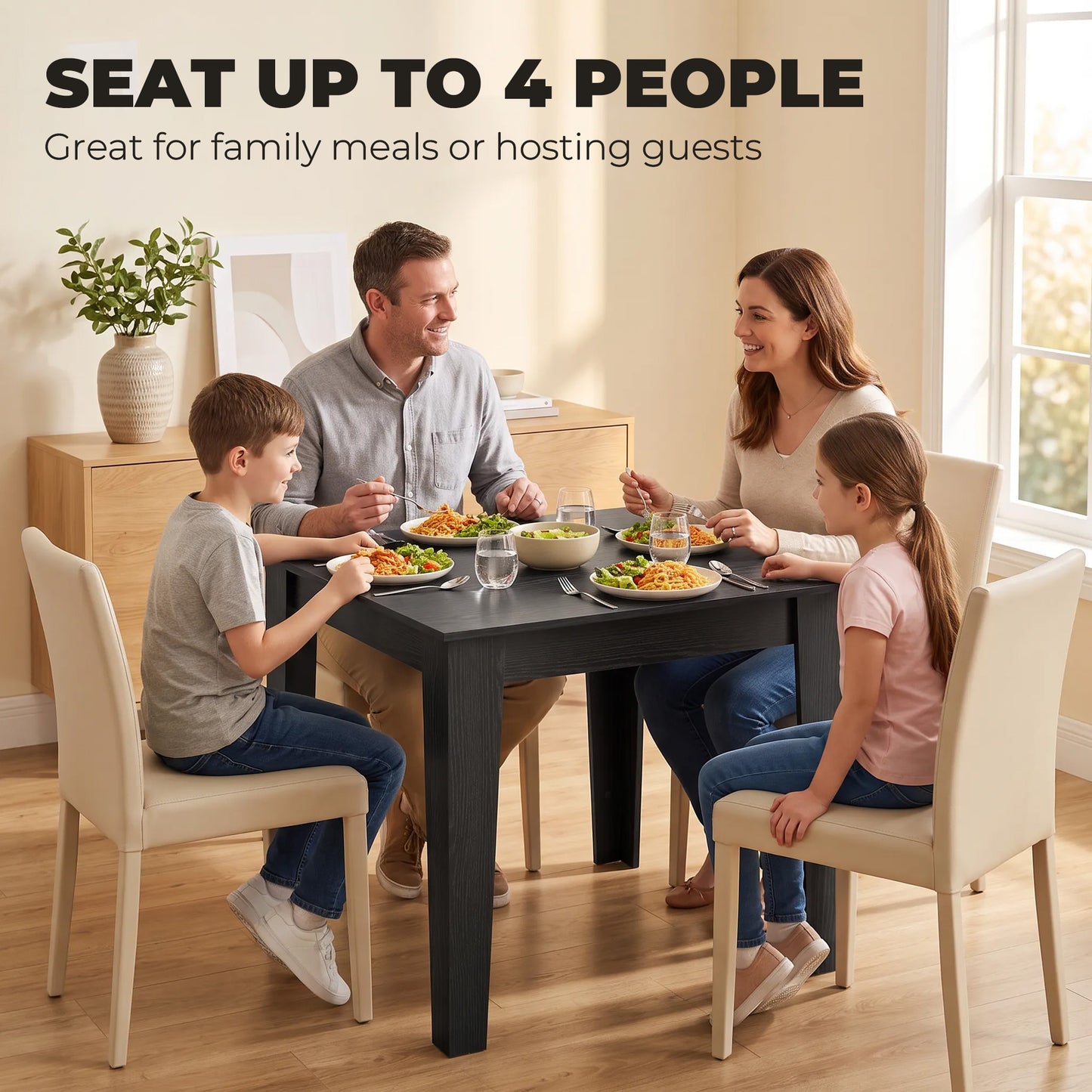 HOMCOM Modern Square Dining Table For Four With Wood Effect Finish