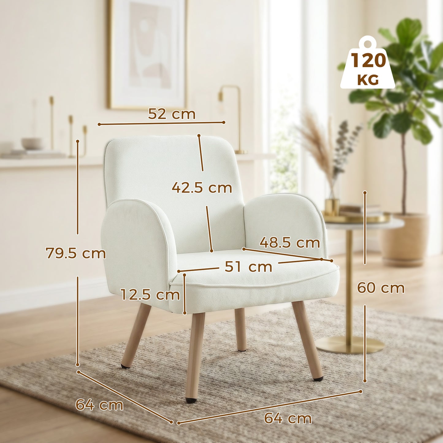 HOMCOM Velvet Upholstered Lounge Chair With Spring Cushion Cream White For Living Room And Bedroom