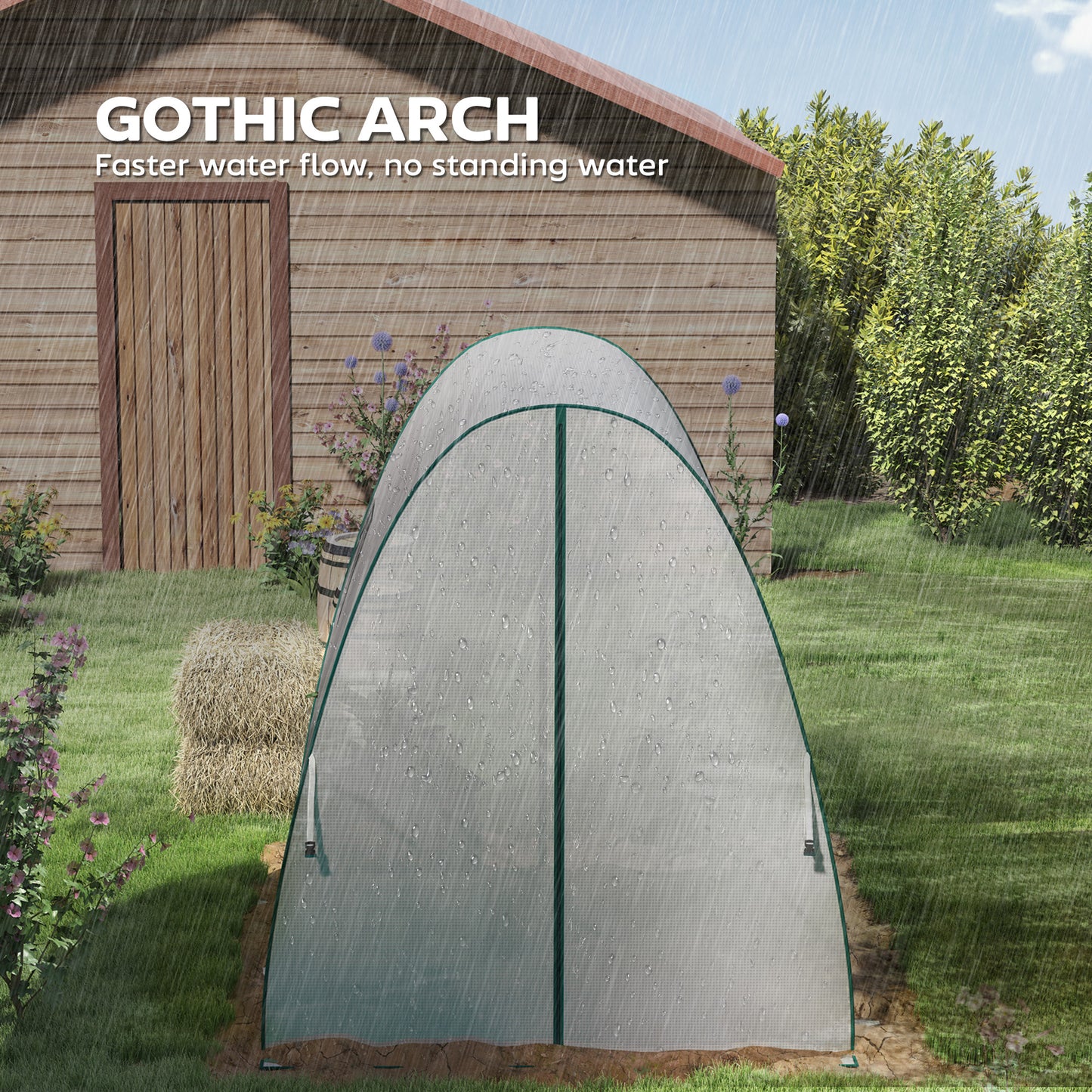 Outsunny Walk In Polytunnel Greenhouse With Sandbags Two Doors Screen Windows Size 1.8x1.8x2 Meters White
