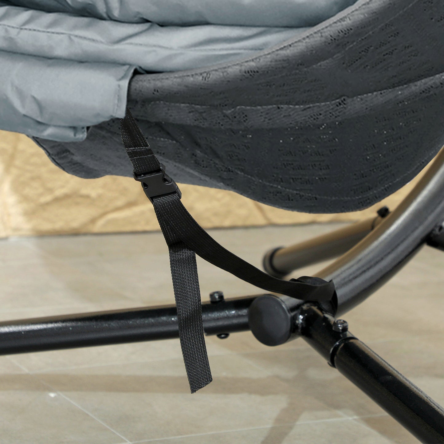 Outsunny Round Egg Basket Chair With Steel Stand Charcoal Grey Outdoor Patio Lounge Swing Cushioned Comfort