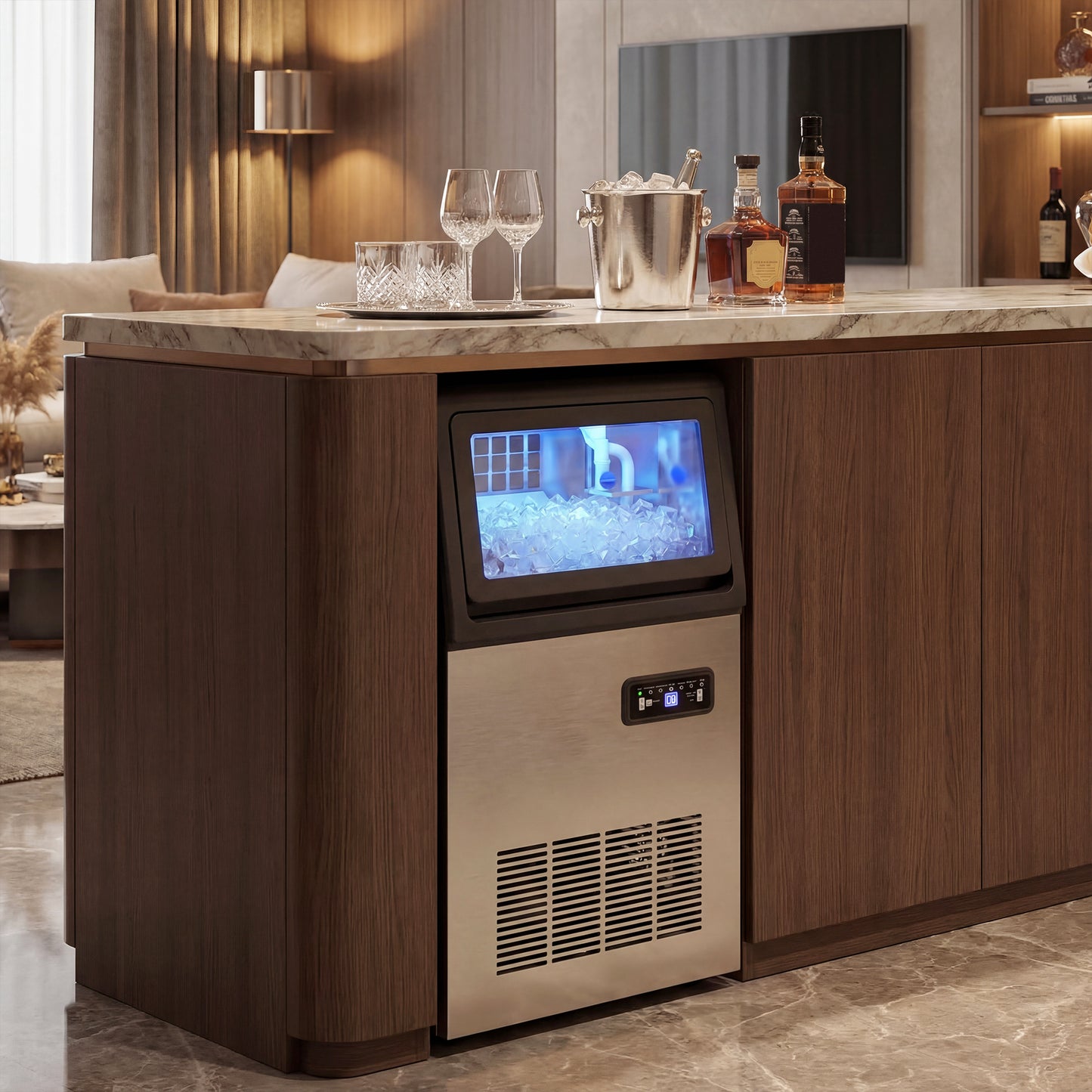 HOMCOM Commercial Ice Maker Machine 45 kg per 24 h Stainless Steel Under Counter or Freestanding Silver