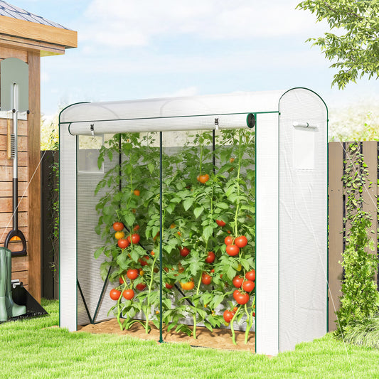Outsunny Mini Greenhouse Garden Tomato Growhouse With Roll Up Door And 2 Mesh Windows PE Cover 200 x 75 x 188 Cm White