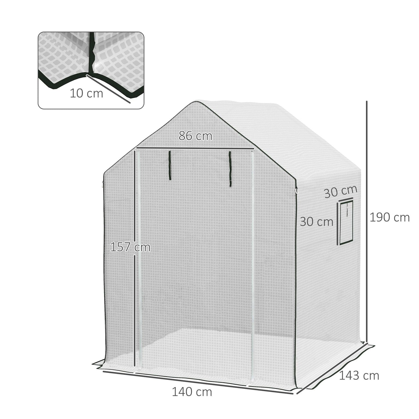 Outsunny Greenhouse Cover Replacement Walk-in PE Hot House Cover with Roll-up Door and Windows, 140 x 143 x 190cm, White - ALL4U RETAILER LTD