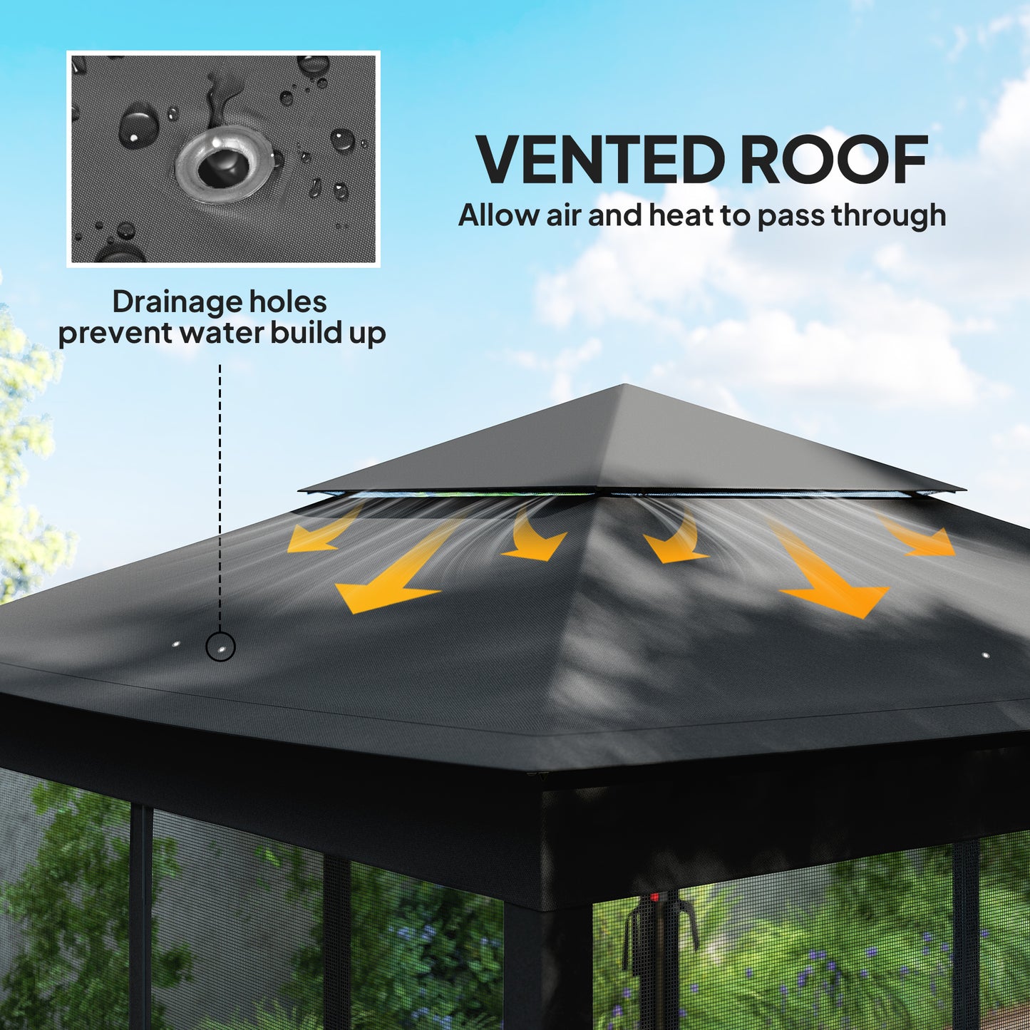 Outsunny 3m by 3m Pop Up Gazebo with Netting and Carry Bag Black Double Roof Garden Shelter for Parties