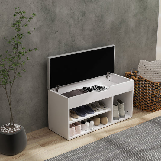 HOMCOM Shoes Cabinet Bench With Hidden Storage And Padded Seat Hallway Organizer Cream White