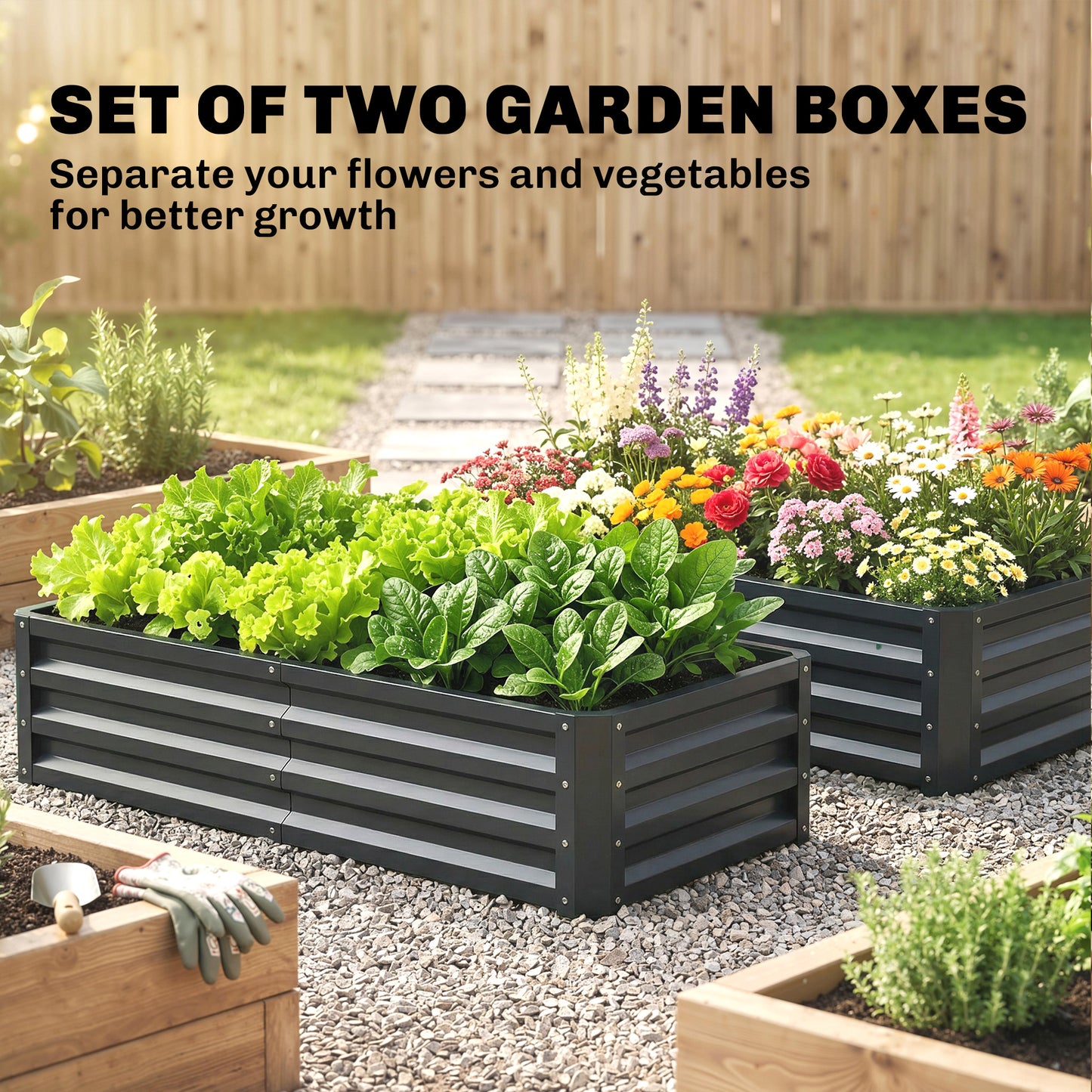 Outsunny Set Of 2 Galvanized Raised Garden Beds For Herbs And Vegetables Outdoor Planters For Patio Balcony Grey