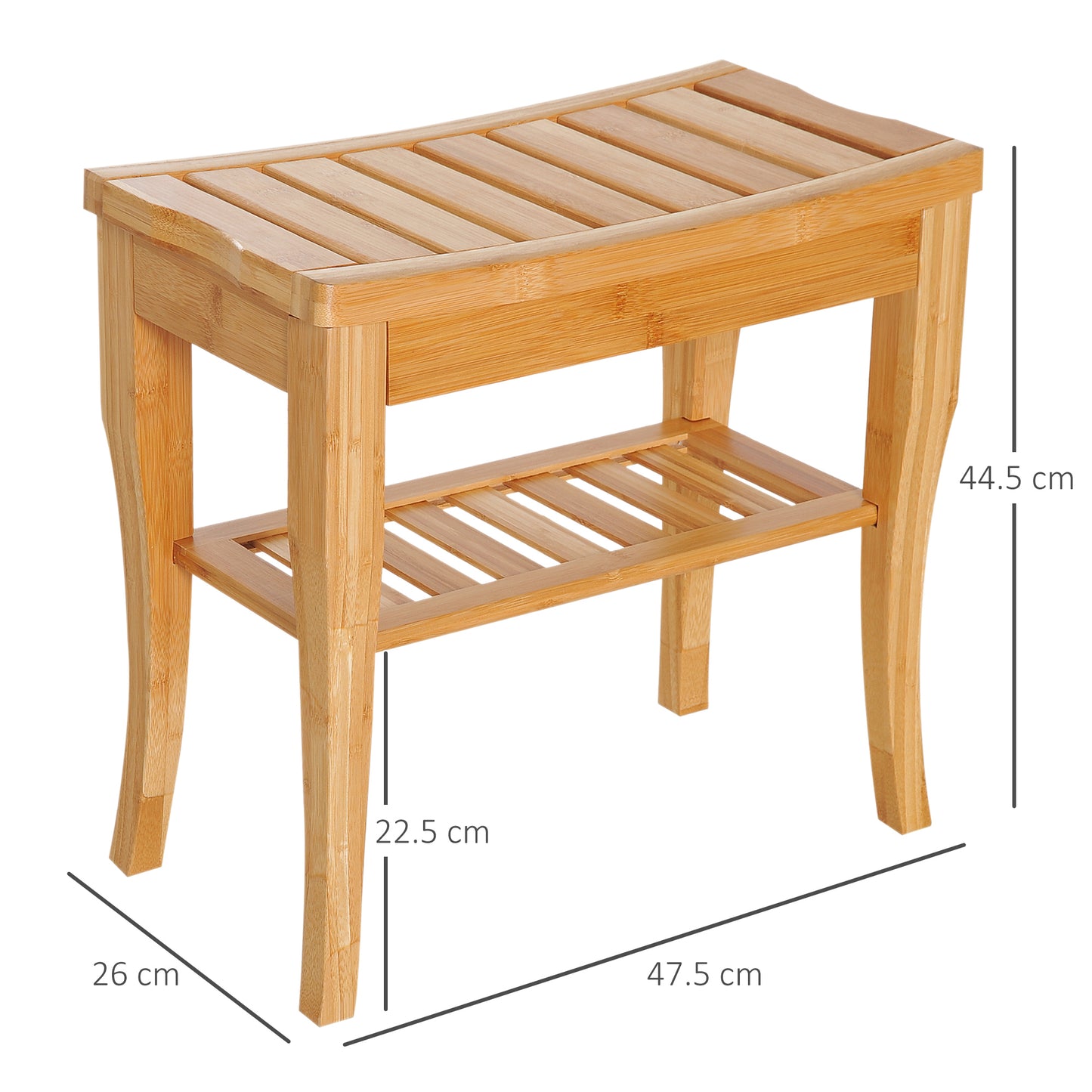 HOMCOM 45cm 2 Tier Slatted Shower Bench With 4 Legs Safe Comfortable Bathroom Stool Spa Organiser