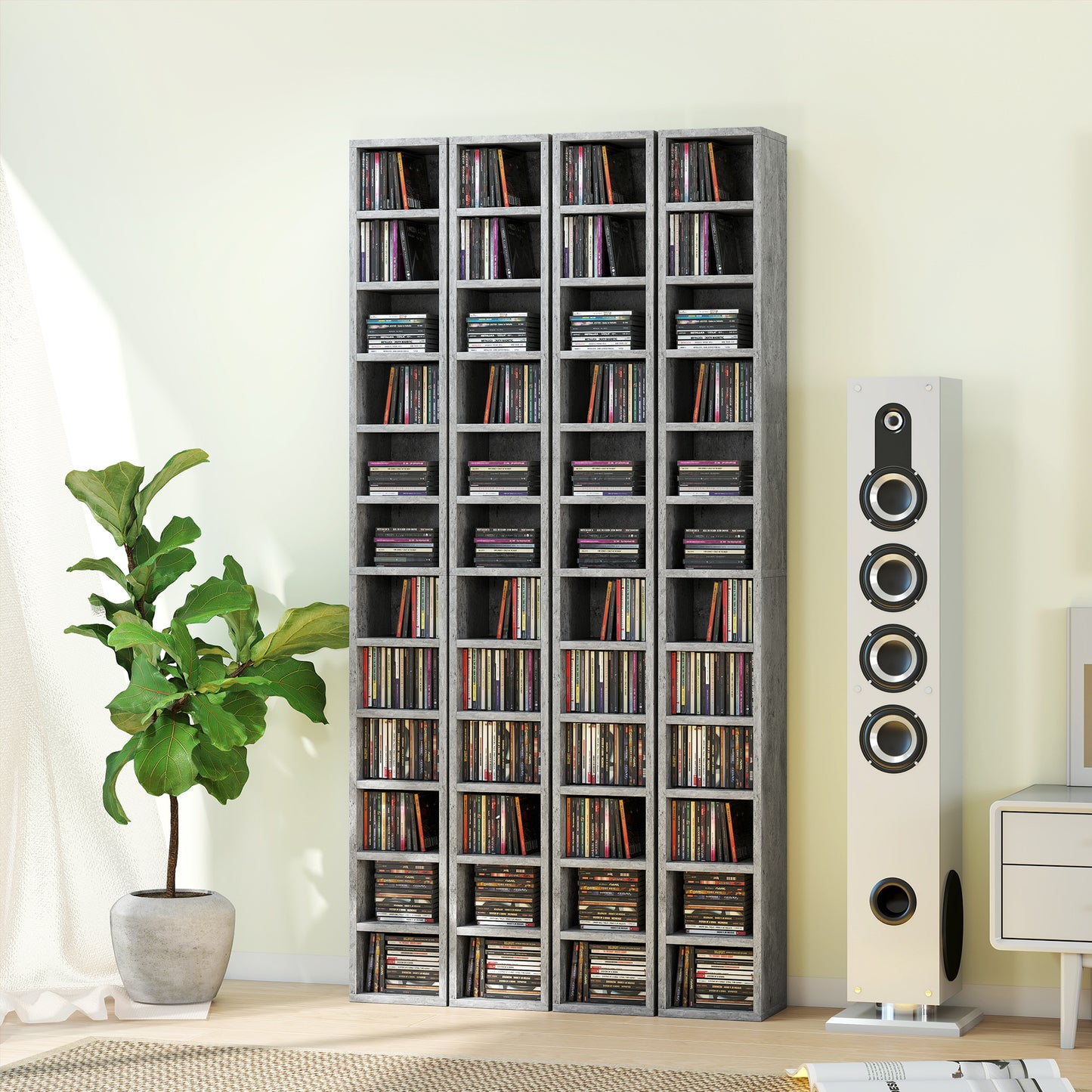 HOMCOM 204 CD Tall Narrow Media Storage Tower Cement Grey With Anti Tipping Design And Space Saving Slim Profile