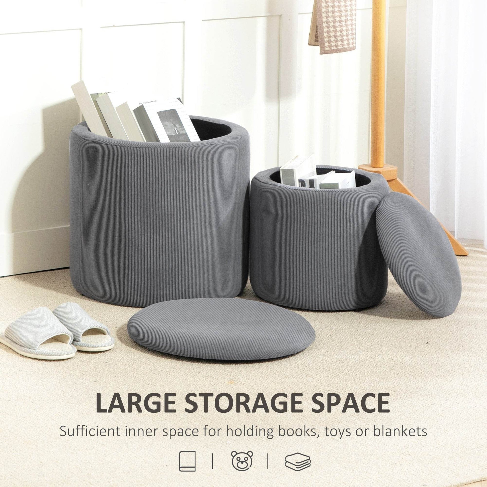 HOMCOM Stylish Nesting Storage Ottomans with Cushioned Tops - Light Grey - ALL4U RETAILER LTD