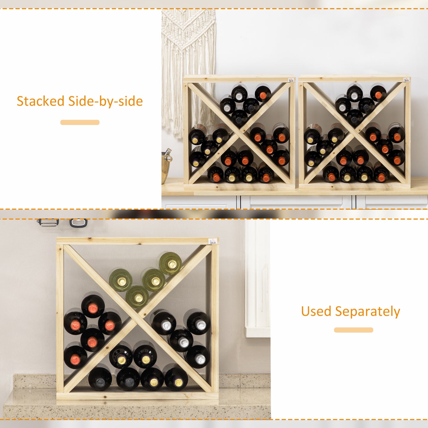 HOMCOM Set Of 2 Wooden Wine Rack X Shaped Tabletop Storage Holder For 24 Bottles Natural Wood