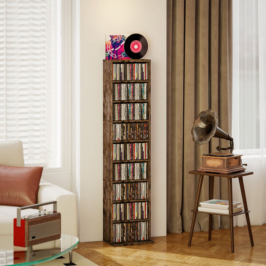 HOMCOM 260 Narrow CD Storage Unit Rustic Brown With Six Adjustable Shelves Holds Up To 260 CDs Or 120 DVDs Anti Tip