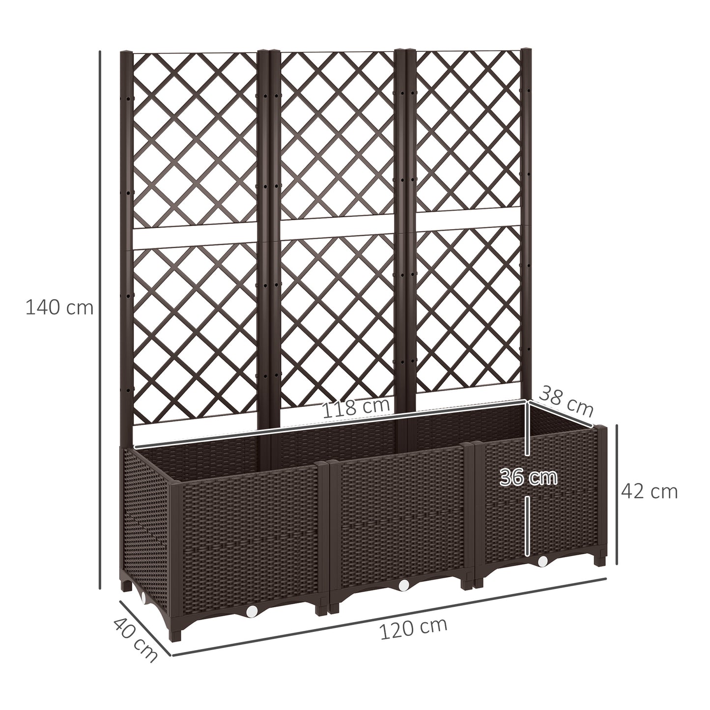 Outsunny Raised Garden Bed With Trellis Planter For Climbing Plants Vegetables And Flowers Brown