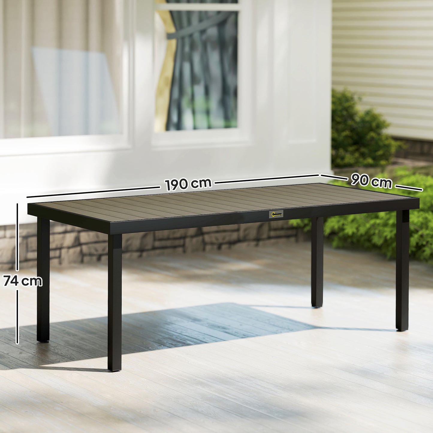 Outsunny Aluminium Outdoor Dining Table For 8 With Faux Wood Top Water Resistant Garden Patio Brown 190 x 90 x 74 cm