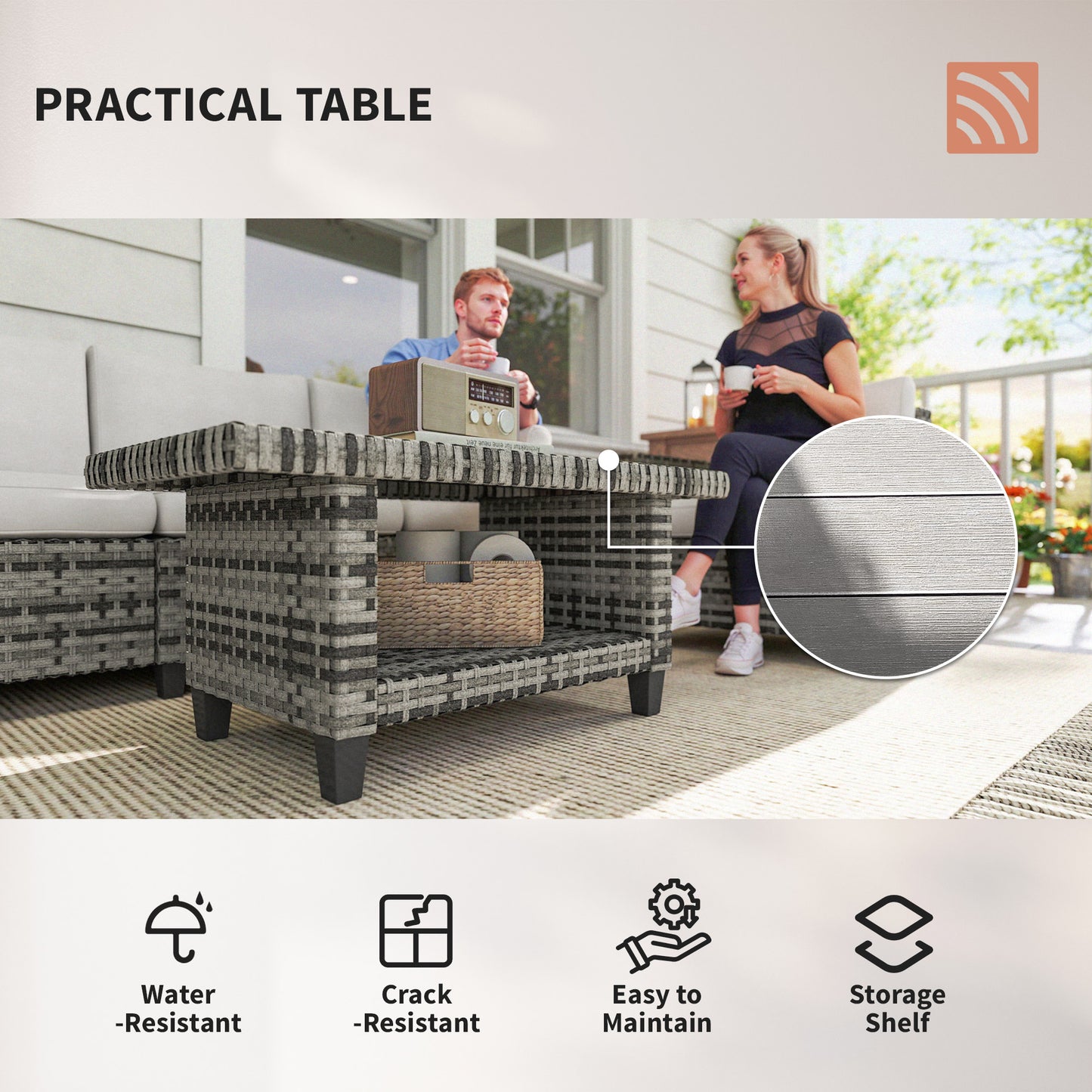 Outsunny Six Piece Modular Rattan Sofa Set With Coffee Table In Light Grey For Outdoor Patio
