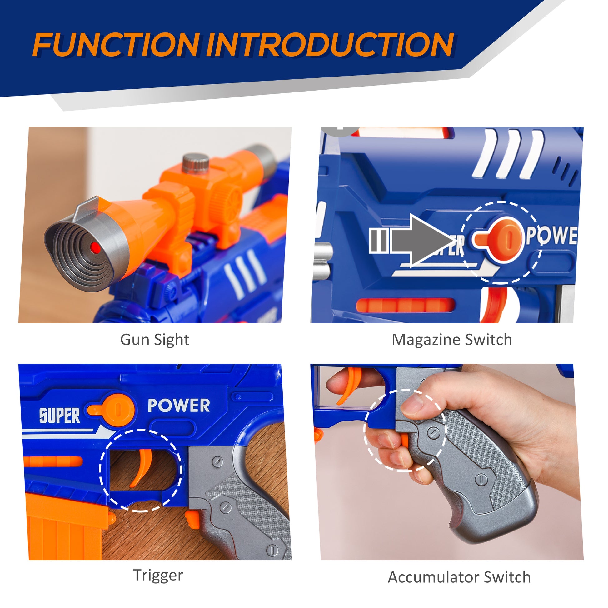 HOMCOM Kids Automatic Foam Blaster with 20 EVA Darts and Target Board for Ages 8-12 - ALL4U RETAILER LTD