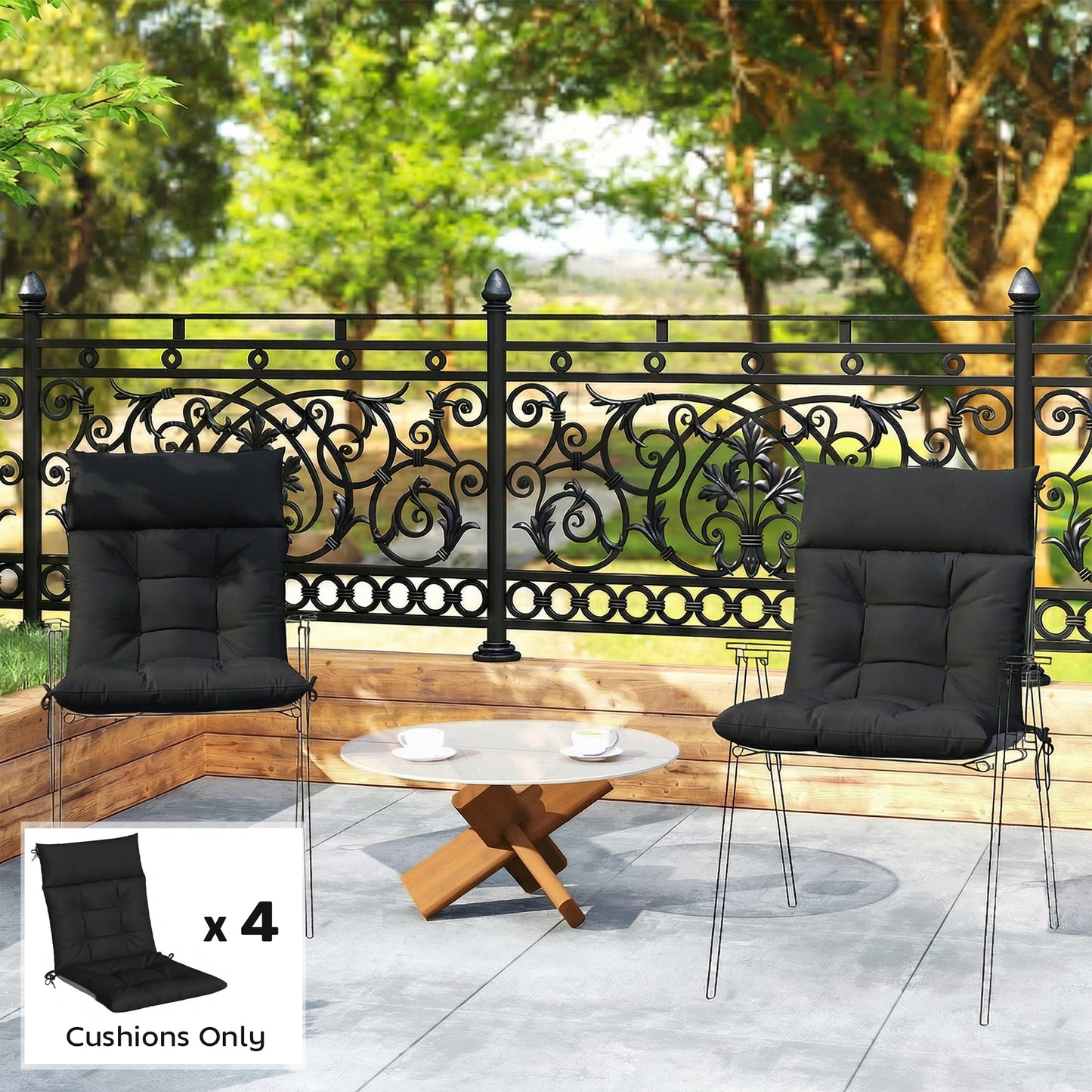 Outsunny Patio Chair Cushions Set of 4 Waterproof Non Slip Lounge Cushions 112x53 cm Black