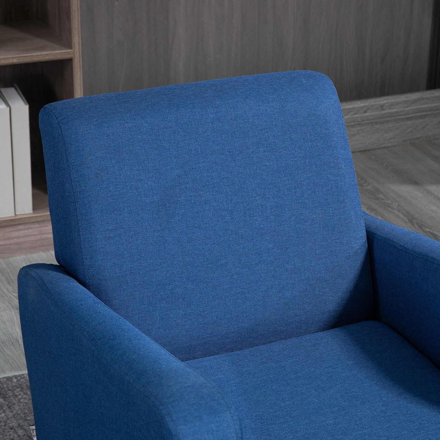 HOMCOM Modern Armchair Accent Chair with Rubber Wood Legs for Bedroom Blue - ALL4U RETAILER LTD