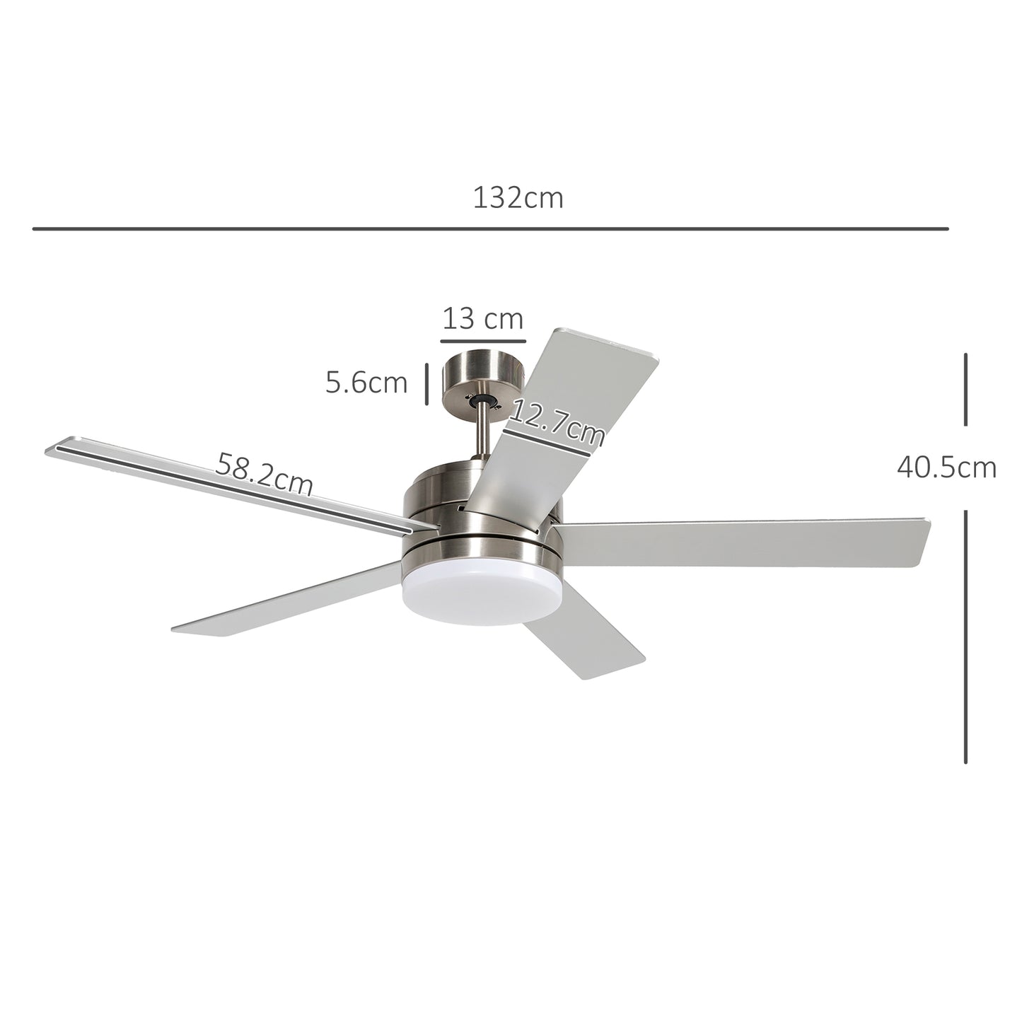 HOMCOM Modern Flush Mount LED Ceiling Fan with Light and Remote Control - 132cm Reversible Blades for Bedrooms and Living Rooms - ALL4U RETAILER LTD