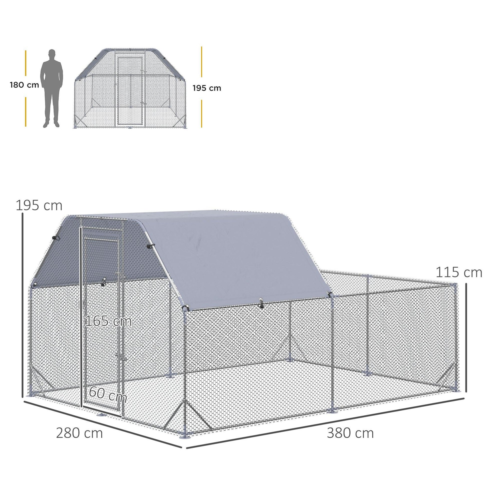 PawHut Large Outdoor Chicken Run Coop for 10-12 Chickens, 2.8x3.8x2m - ALL4U RETAILER LTD