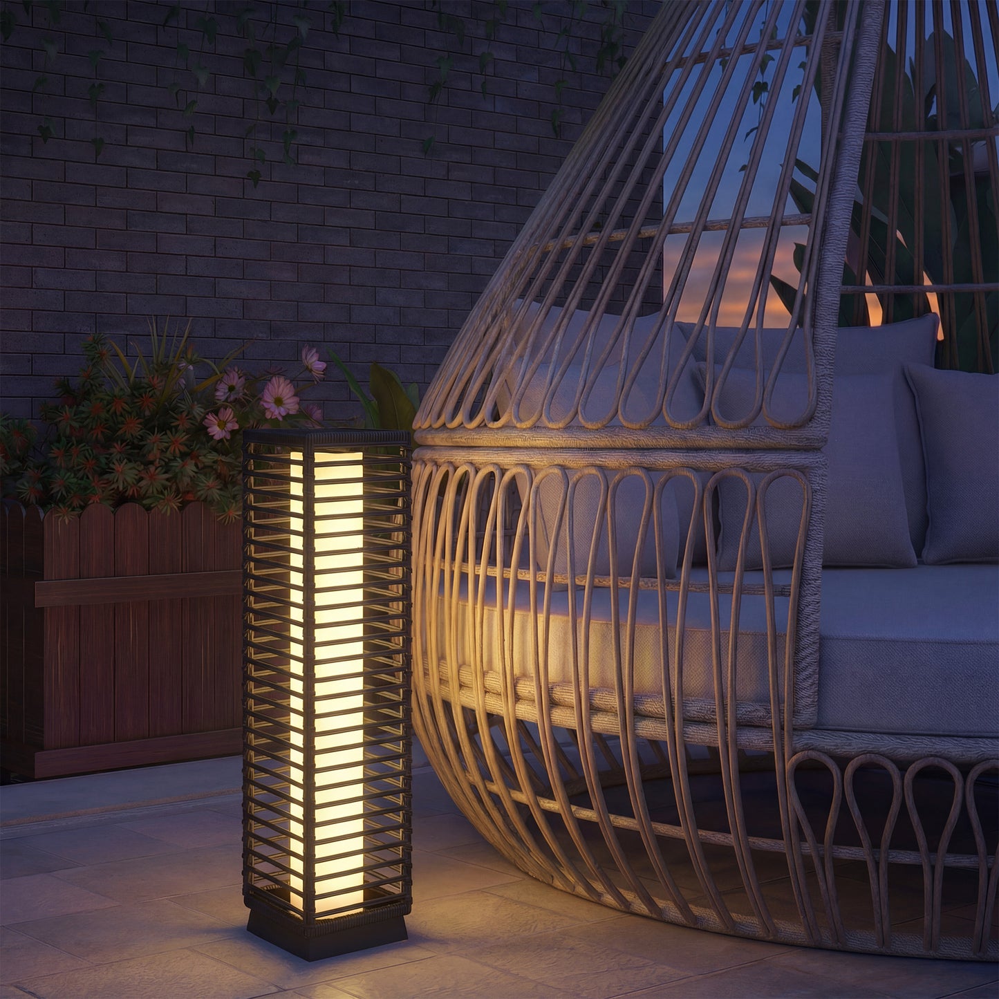 Outsunny 68 Cm Solar Rattan Floor Lamp For Garden Outdoor IP44 Waterproof Auto On Off LEDs Black