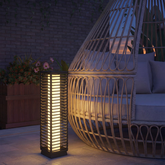 Outsunny 68 Cm Solar Rattan Floor Lamp For Garden Outdoor IP44 Waterproof Auto On Off LEDs Black
