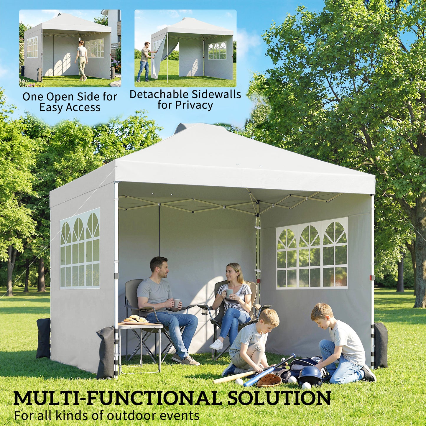 Outsunny Pop Up Gazebo 3x3m Waterproof Canopy Height Adjustable With 3 Sidewalls And Wheeled Bag White