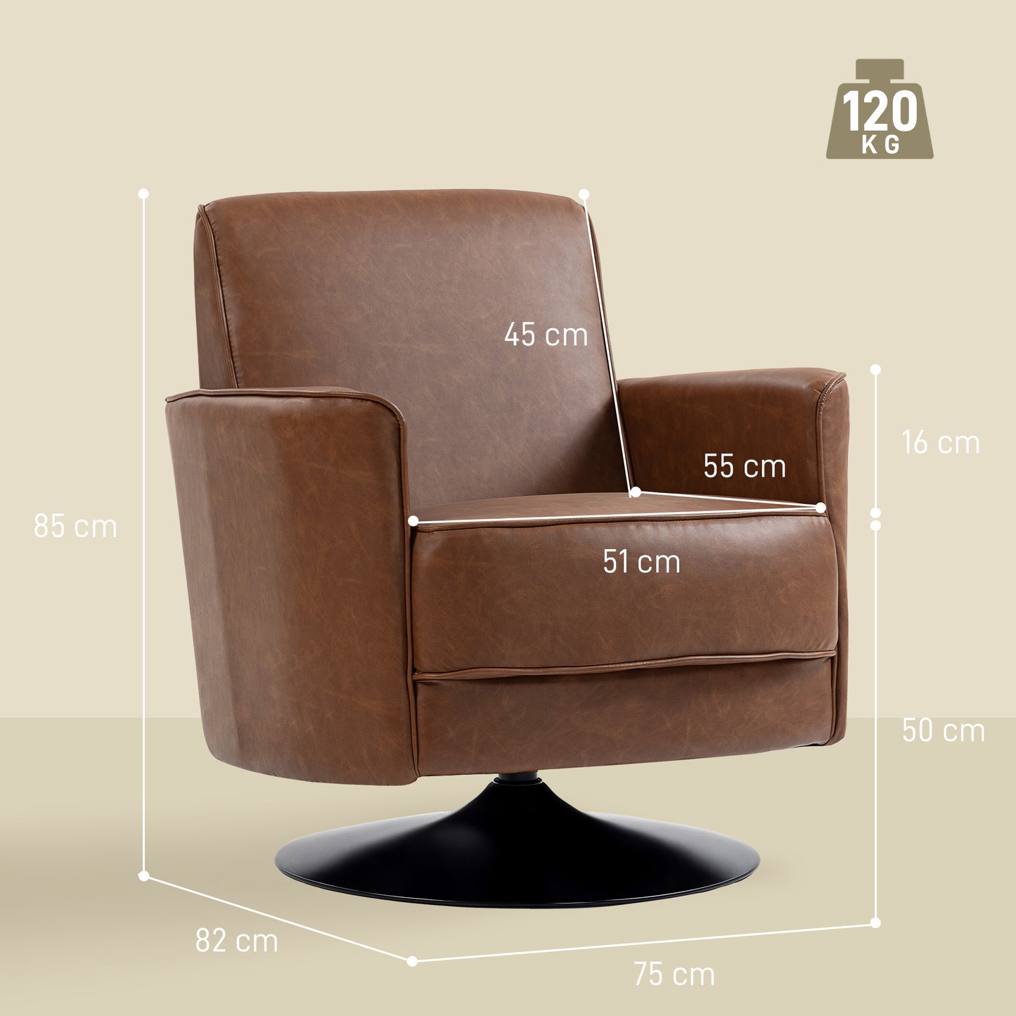 HOMCOM Upholstered Swivel Accent Chair With Pocket Spring Seat Support And 20cm Thick Padding Brown