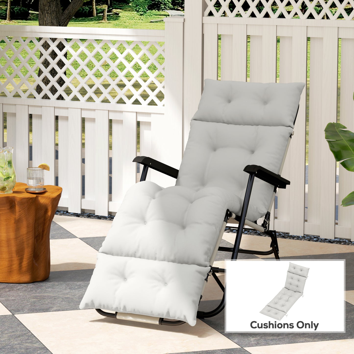 Outsunny Sun Lounger Cushions Set 190 x 56 x 10 cm Light Grey With 6 Ties UPF20 220gsm Fabric