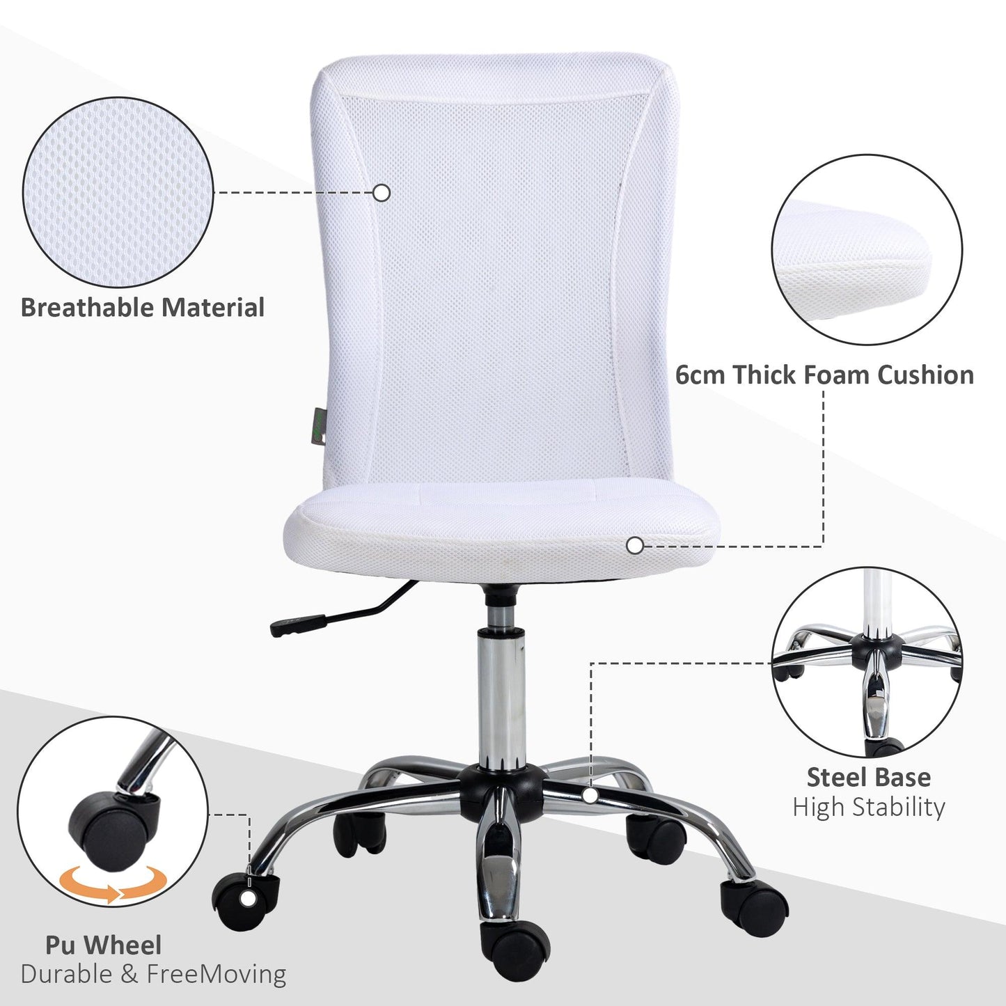 Vinsetto White Mesh Computer Office Chair, Adjustable Height Swivel Wheels - ALL4U RETAILER LTD