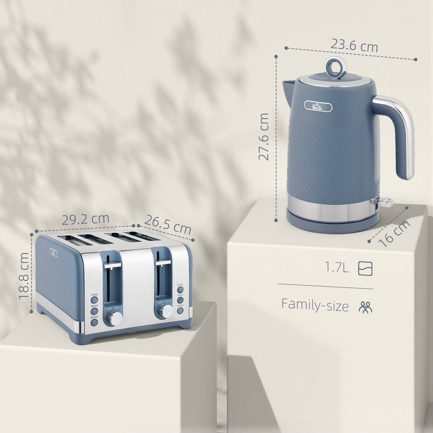 HOMCOM Kettle and Four Slice Toaster Set in Blue with Textured Finish and Otter Thermostat
