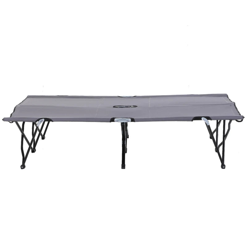 Outsunny Double Camping Cot Bed with Bag - Grey, Portable Folding Outdoor Sleeping Cot for Two - ALL4U RETAILER LTD