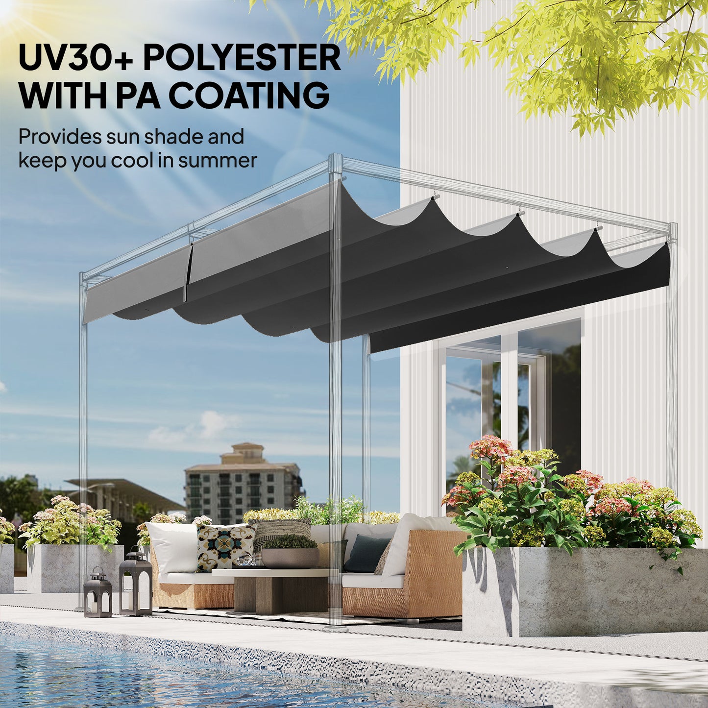 Outsunny Retractable Pergola Canopy Replacement Cover 3.92 x 3.5 m UV 30 Plus for 4 x 3 m Pergola Dark Grey