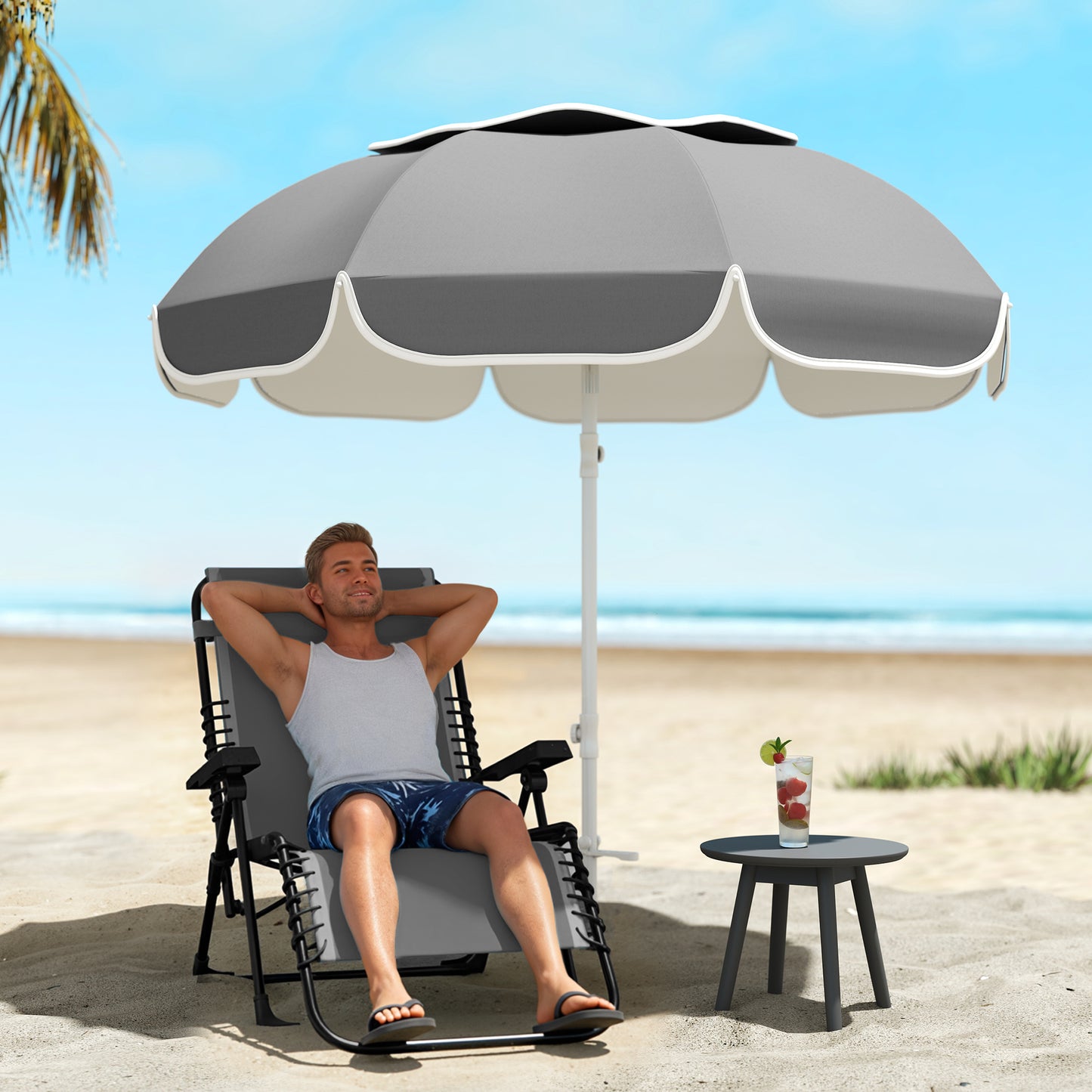 Outsunny Beach Umbrella Portable Sand Anchor With Carry Bag Adjustable Height Tilt UPF50 UV Protection Grey