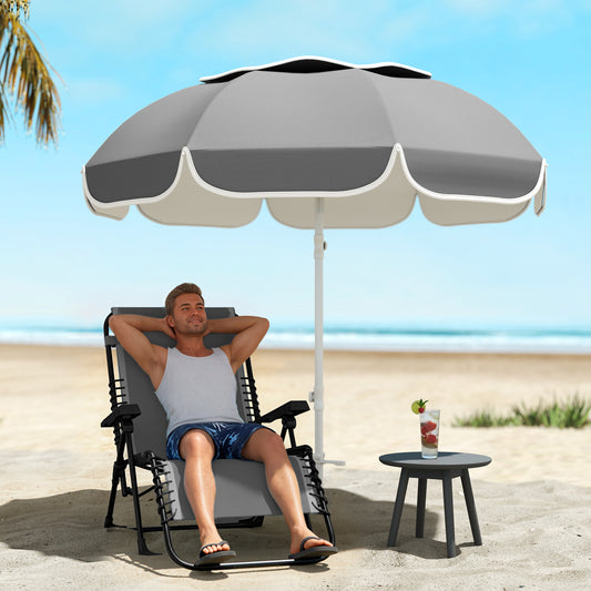 Outsunny Beach Umbrella Portable Sand Anchor With Carry Bag Adjustable Height Tilt UPF50 UV Protection Grey
