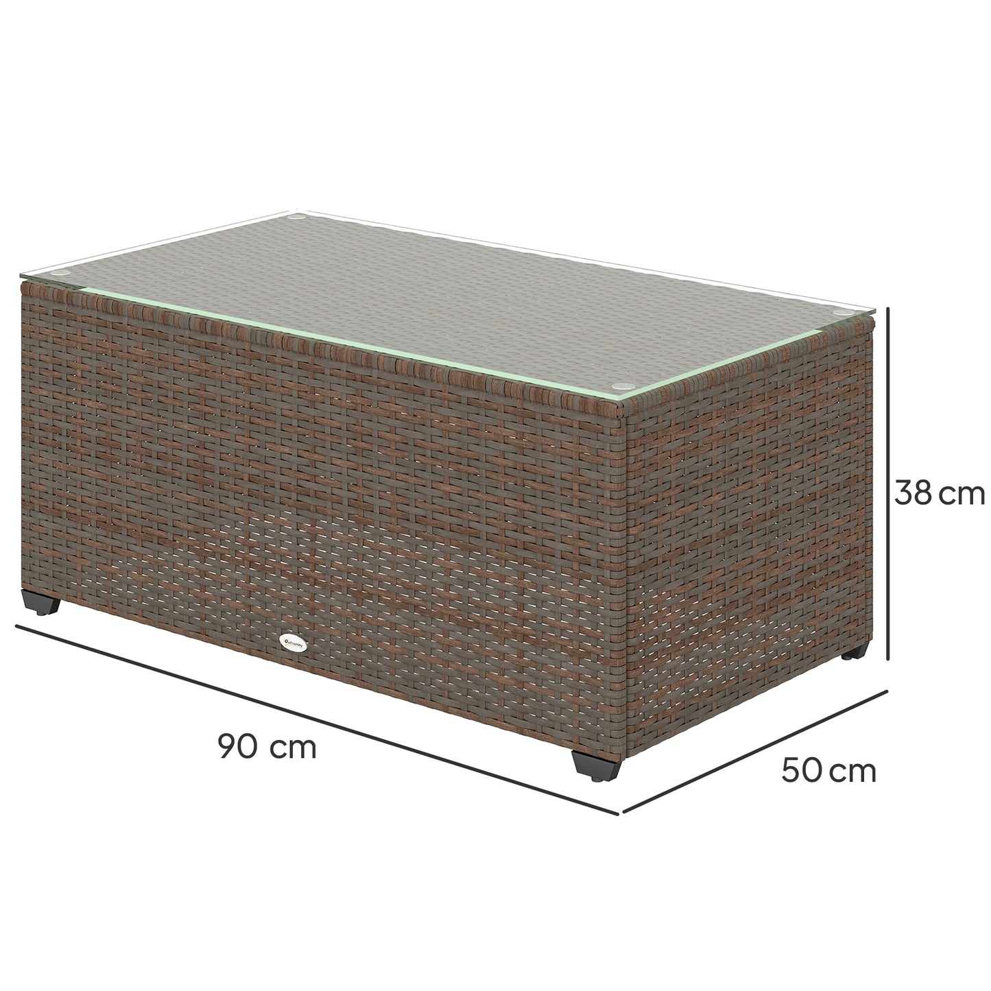 Outsunny 90 By 50 Cm Tempered Glass Top Rattan Side Table Brown Garden Outdoor Patio Furniture