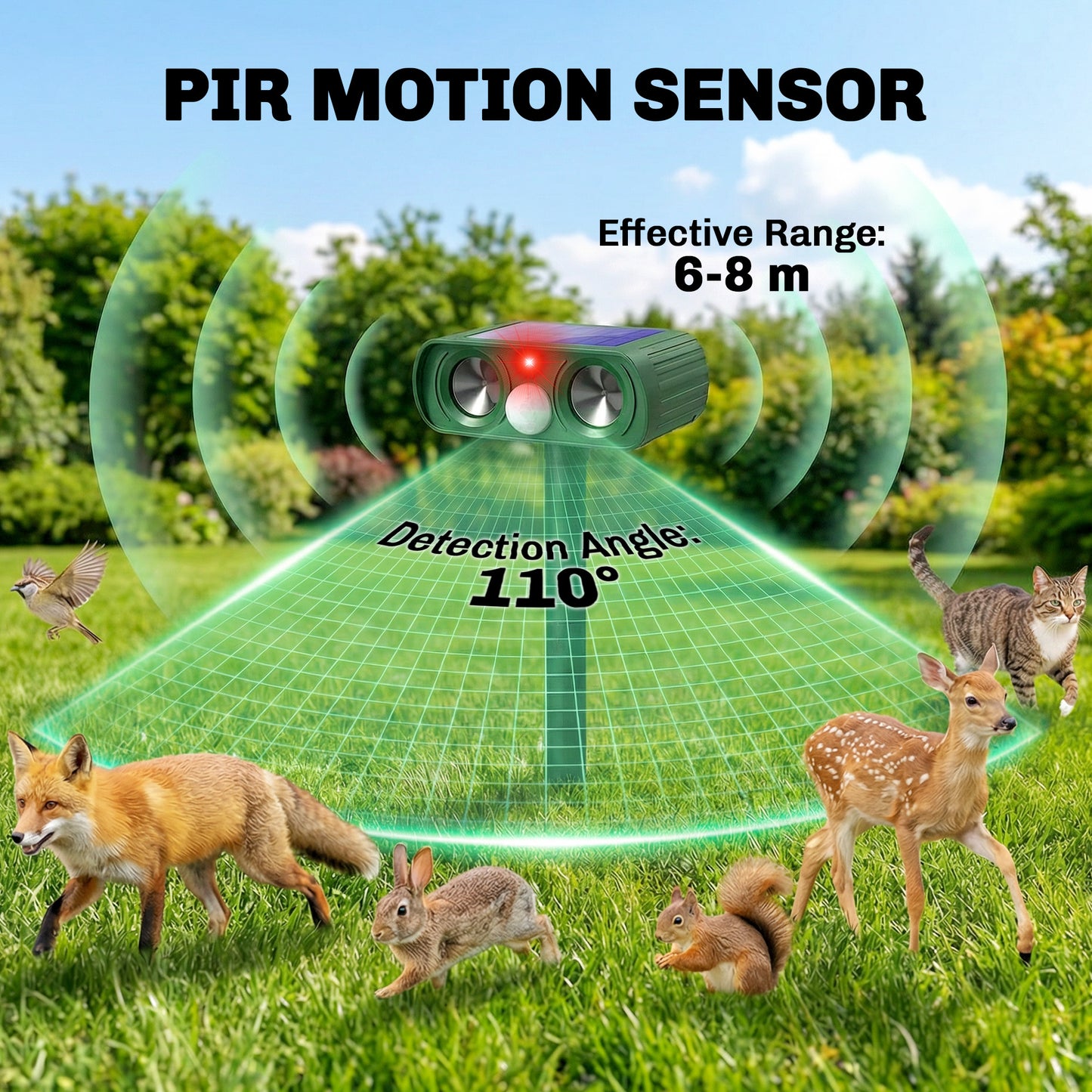 Outsunny Ultrasonic Cat Repellent With PIR Motion Sensor 110 Degree LED Flash Solar Powered Gardens Deterrent UK