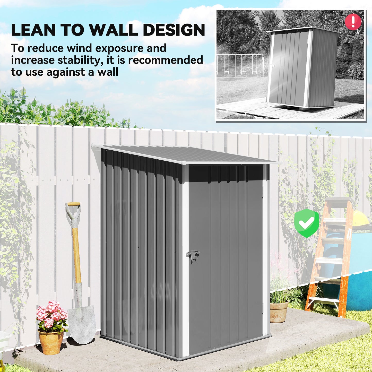 Outsunny 3.3 X 3.4 Ft Lean To Steel Garden Shed With Locking Door Grey Galvanised Steel Corrugated Finish Outdoor Storage