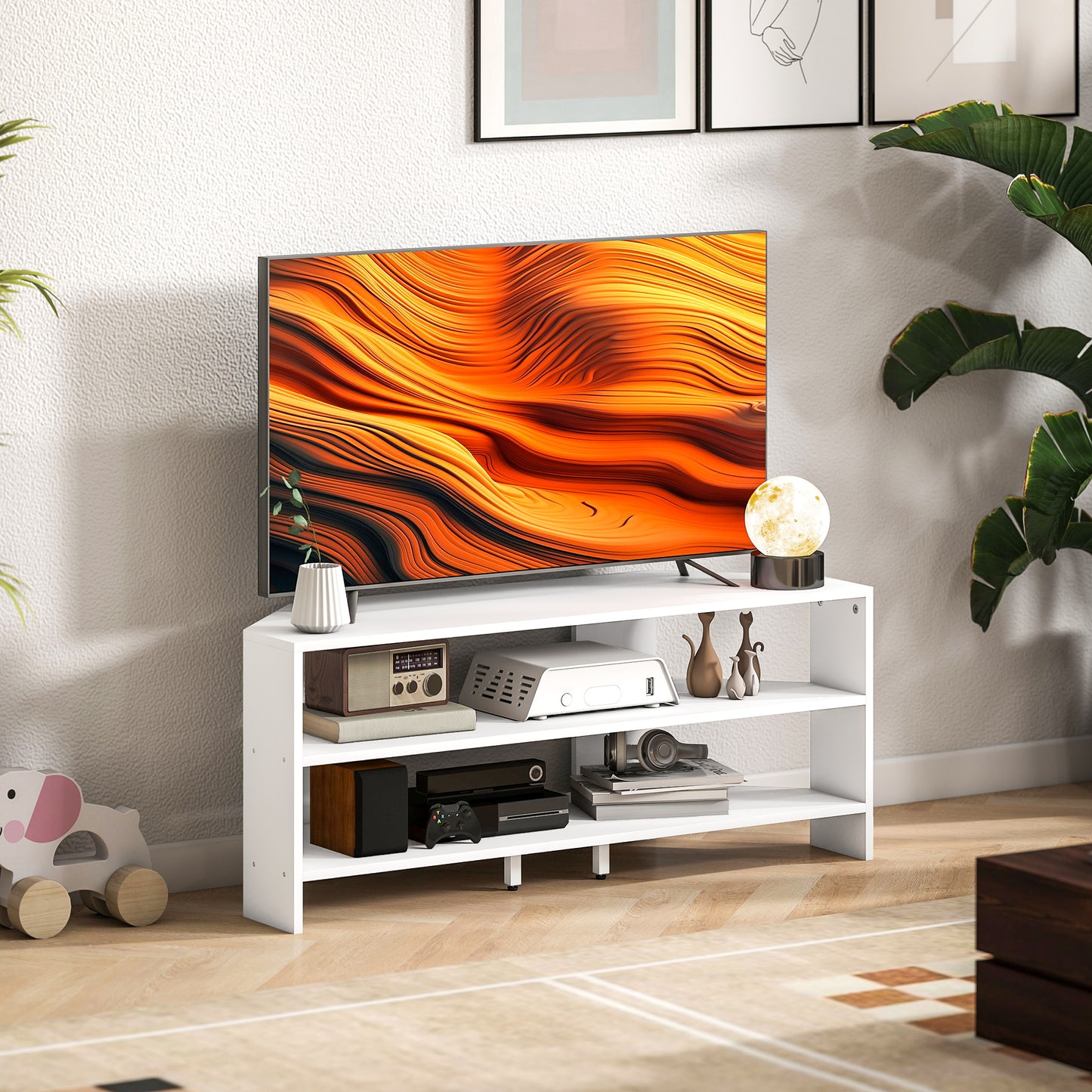 HOMCOM Corner TV Stand For 47 Inch TV With Two Open Shelves White Finish For Modern Living Room
