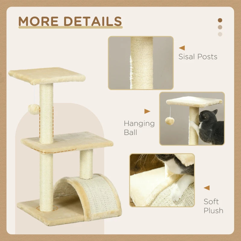 PawHut 72cm Cat Tree with Scratching Post and Pad for Indoor Cats - Cream White - ALL4U RETAILER LTD