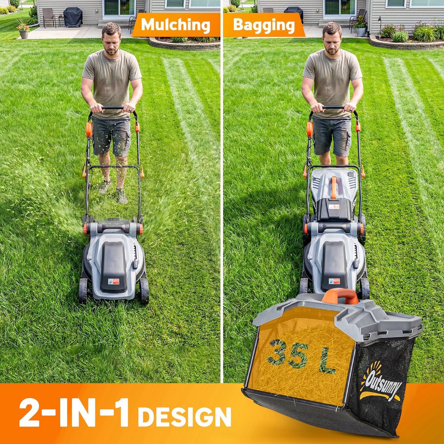 Outsunny 18V Cordless Lawn Mower With 2 X 4Ah Batteries 34cm Cutting Width Mulching Feature