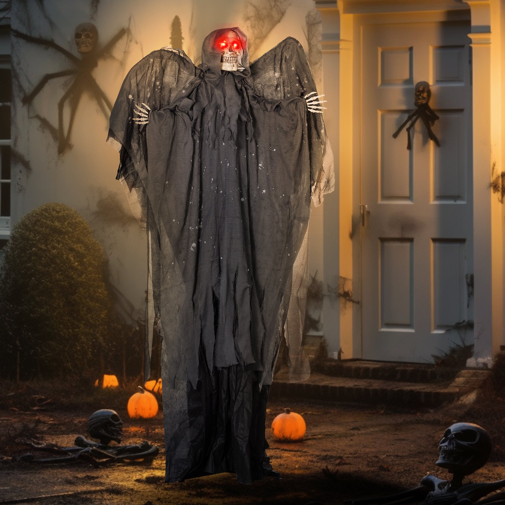 HOMCOM Animated 77" Winged Grim Reaper Halloween Prop with Sound and Light Effects for Spooky Outdoor Decor - ALL4U RETAILER LTD