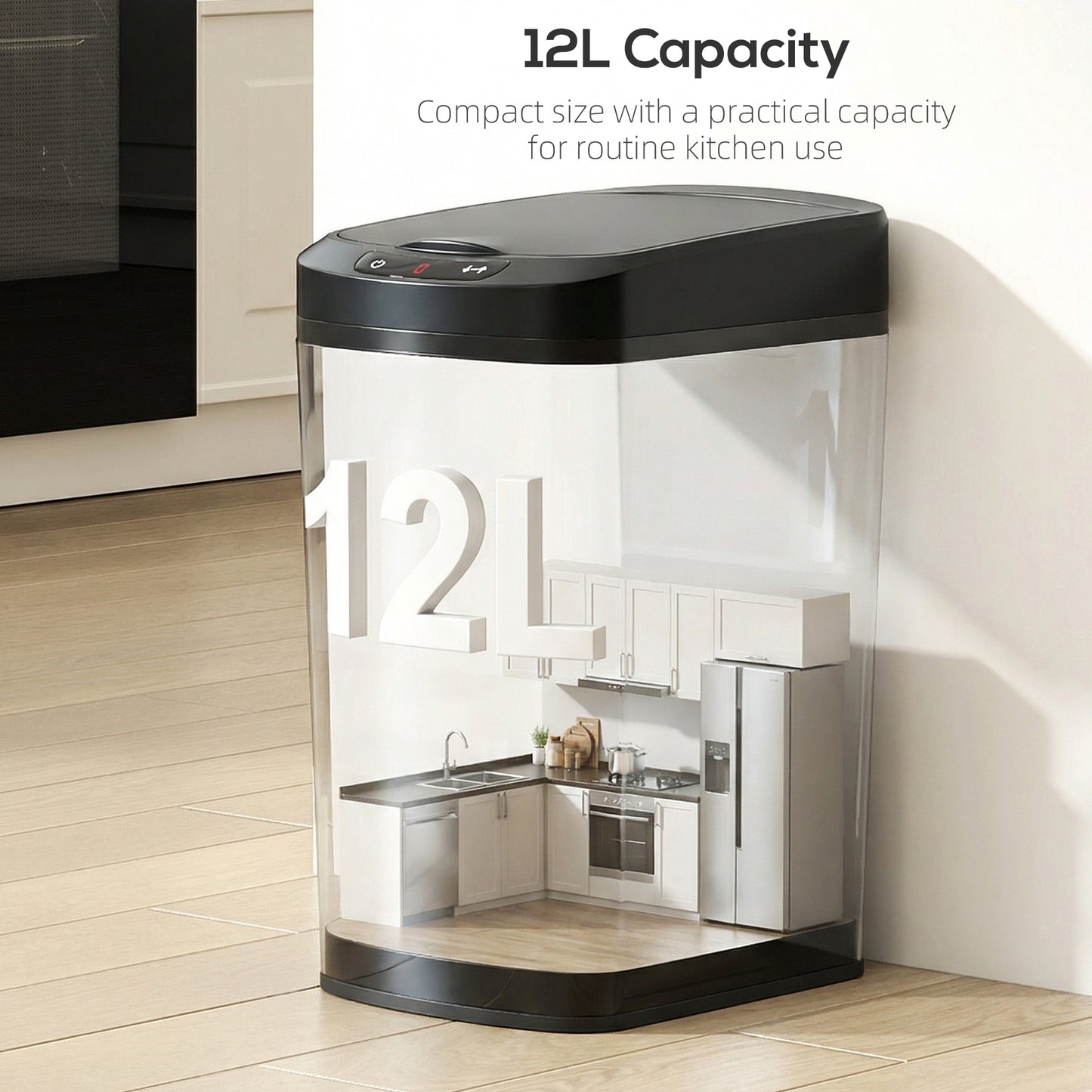 HOMCOM 12L Sensor Bin Automatic Touchless Motion Sensor Kitchen Bin in Fingerprint Resistant Stainless Steel Black