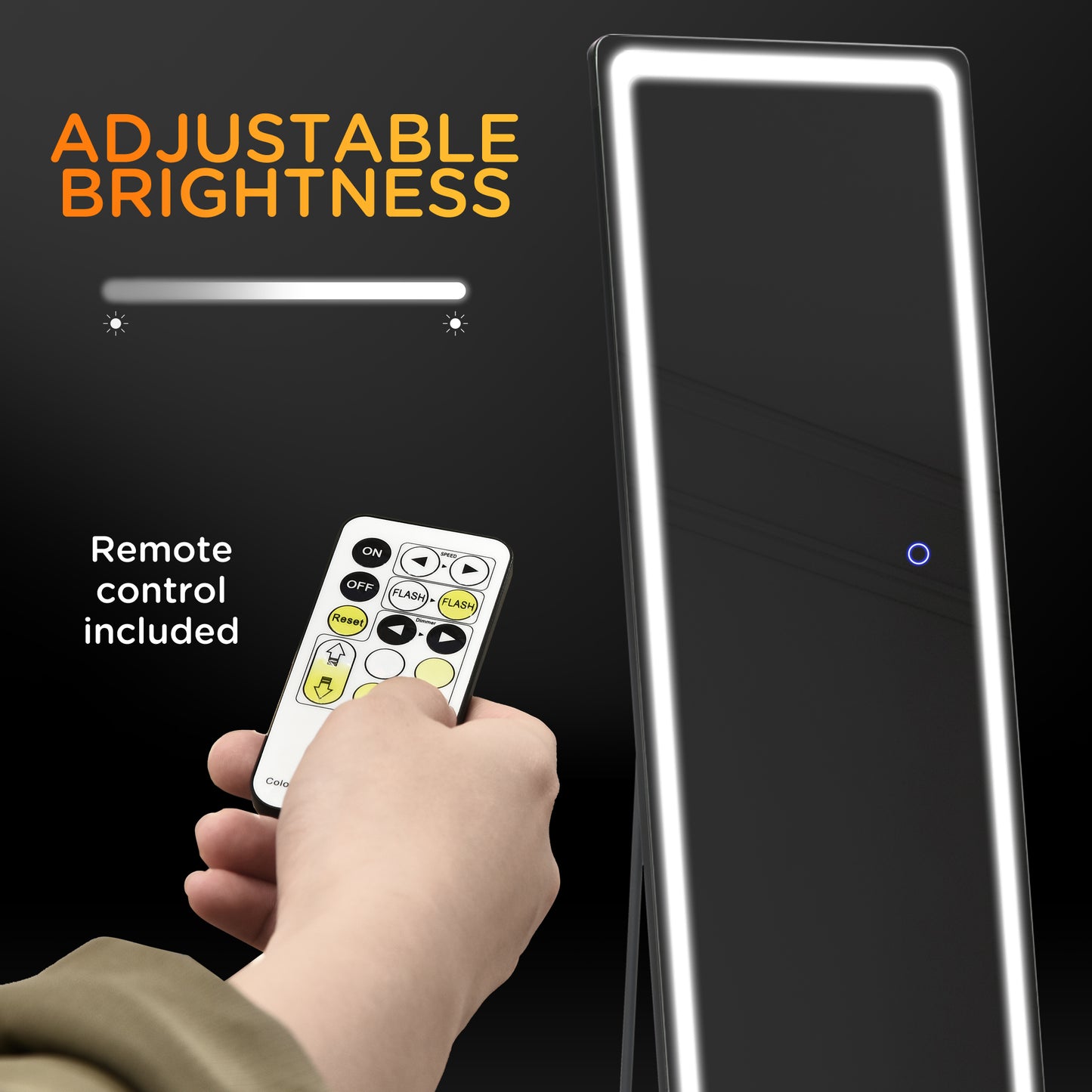 HOMCOM Full Length Mirror 160x40 Cm With LED Lights And Remote Dimmable 3 Color Modes Wall Mounted Or Freestanding Black